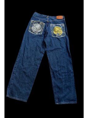 Vtg B. Xpress Embroidered Men’s Wide-Leg Y2K Baggy Skater Jeans 36 Indie Hip Hop
